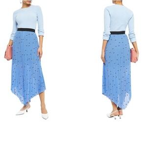 MAJE Jengo Azure Blue Asymmetric Pleated Embroidered Georgette Midi Skirt Size 2